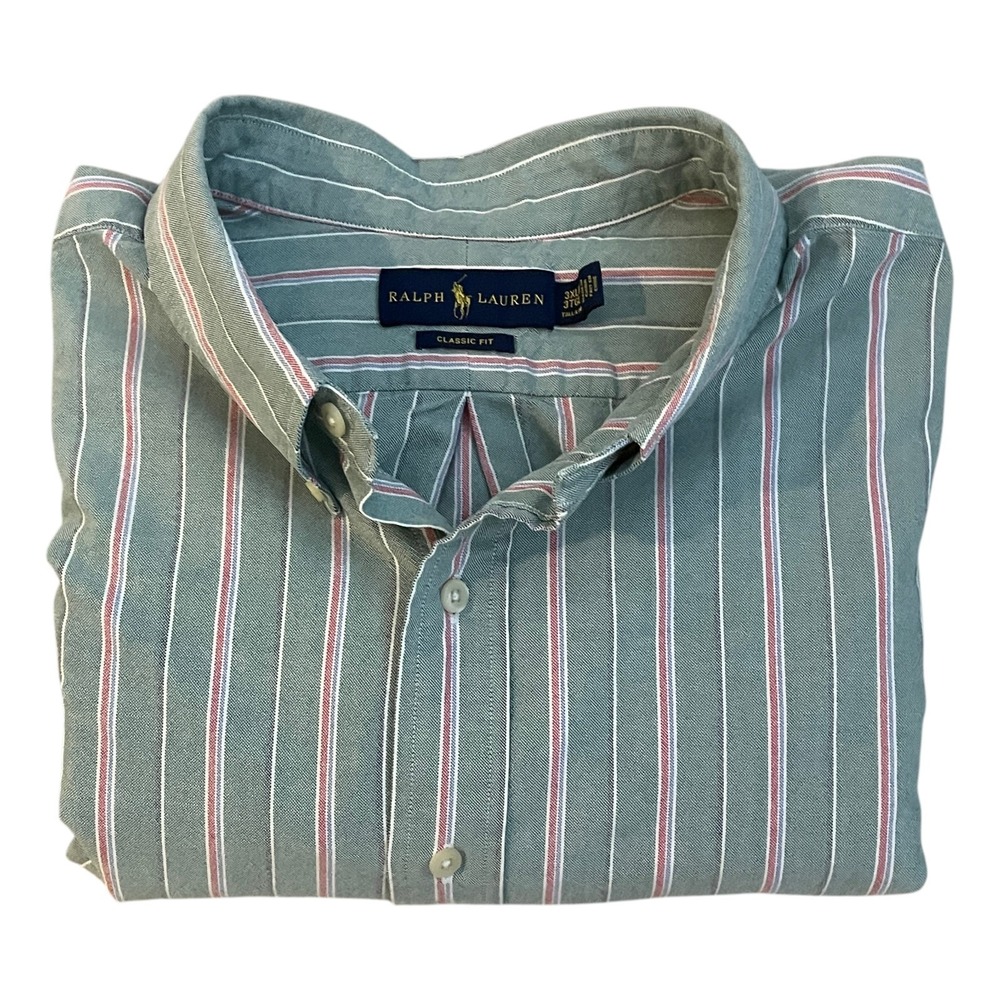 Polo Ralph Lauren Button Down L/S Classic Fit Shirt 3XLT Green Pink Striped
